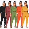 2020 Wholesale women's clothing casual long sleeve fashion solid sexy women crop top tracksuits fall outfits two piece pants set